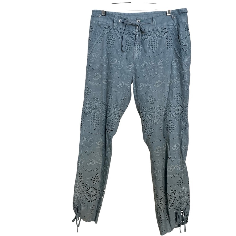 Sundance Womens Everyday Eyelet Pants Seafoam Tie Waist Cinch Hem BOHO — Size 6 - Picture 3 of 15